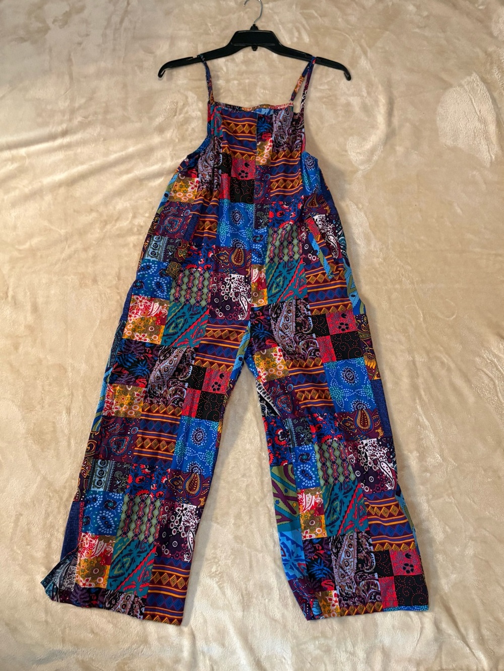 Multicolor Patchwork Dual Pocket Wide-Leg Jumpsuit Women’s S